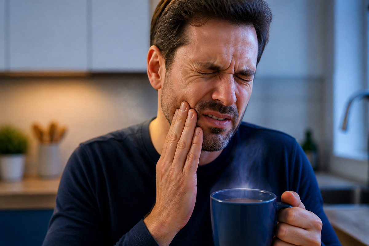 Person experiencing hot tooth sensitivity